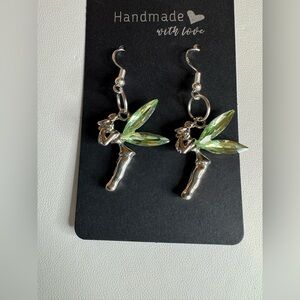 New Tinkerbell silver tone earrings - green